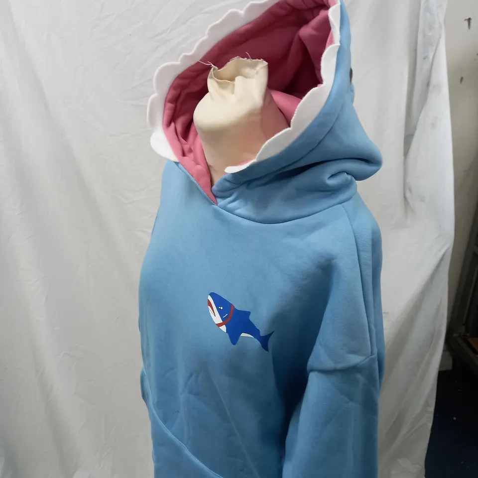 BLUE SHARK JUMPER WITH TEETH ON HOOD 