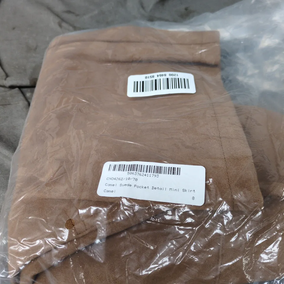 PRETTYLITTLETHING CAMEL SUEDE POCKET MINI SKIRT SIZE 8 TAGGED