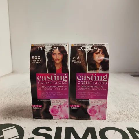 LβORΓAL PARIS CASTING CRΓME GLOSS NO AMMONIA HAIR DYE β SHADES 500 MEDIUM BROWN & 513 ICED TRUFFLE (2 BOXES)