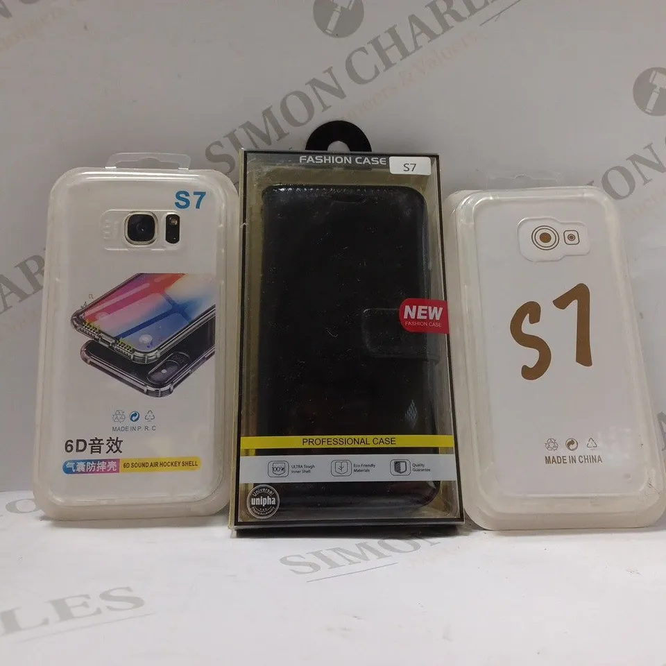 BOX OF APPROX 20 ASSORTED PHONE CASES TO INCLUDE - FASHION CASE IN BLACK - UNBRANDED S7 CASE - 6D SOUND AIR HOCKEY SHELL ECT