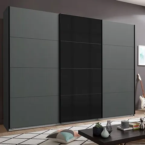 BOXED ERNESTO SLIDING DOOR LARGE WOODEN WARDROBE IN GRAPHITE (8 BOXES)