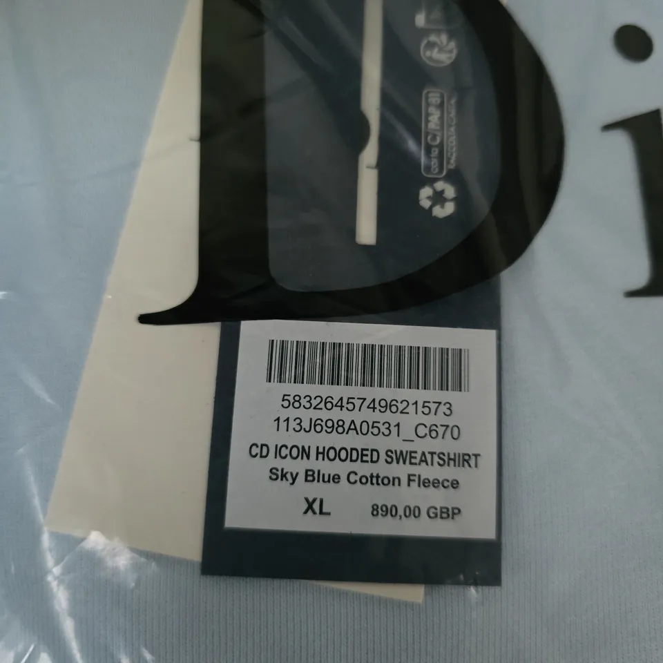 DIOR CD ICON HOODED SWEATSHIRT – SKY BLUE COTTON FLEECE, XL