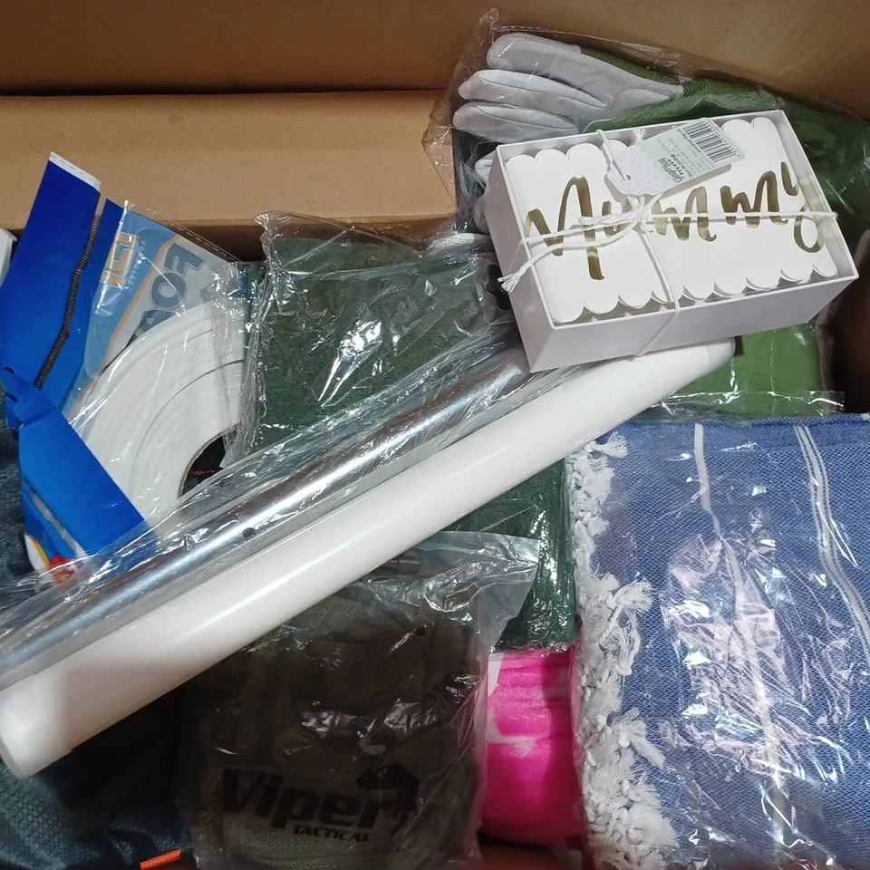 BOX OF APPROXIMATELY 20 ASSORTED HOUSEHOLD ITEMS TO INCLUDE DMC COTTON BALLS, OREGON 539169 SAFETY GOGGLES, FOAM WEATHER STRIP, ETC