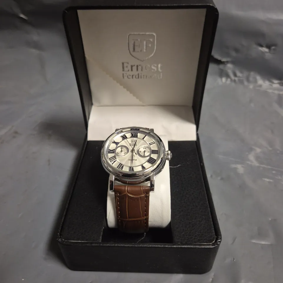 ERNEST FERDINAND ROMAN NUMERALS GENTS WATCH WITH BROWN LEATHER STRAP
