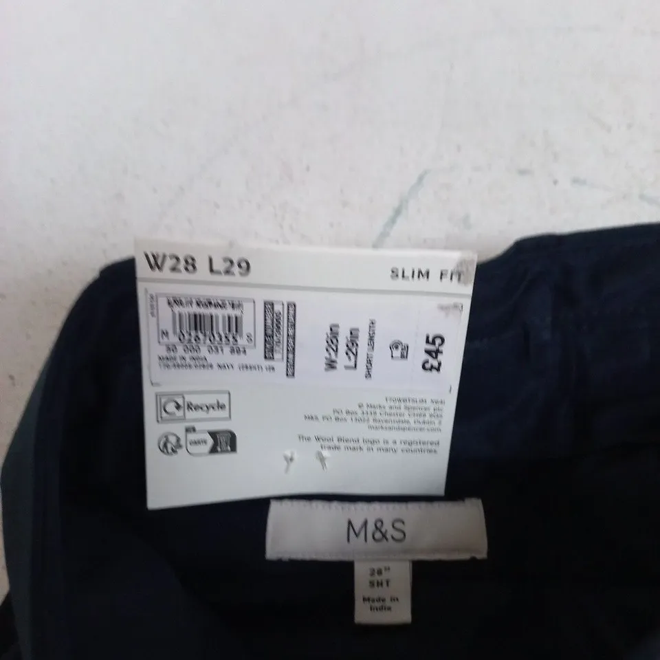 M&S THE WOOL BLEND TROUSERS – NAVY, W28 L29, SLIM FIT