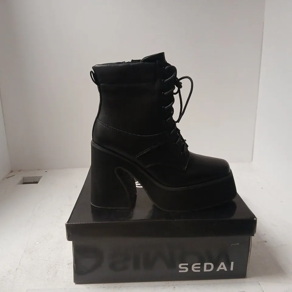 SEDAI BLACK PLATFORM LACE-UP ANKLE BOOTS – BOXED UK 7