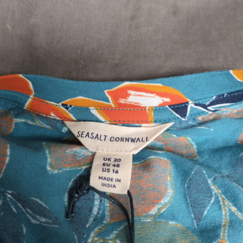 SEASALT CORNWALL WOMEN'S DRESS – TURQUOISE LEAF PRINT, UK 20 (EU 40, US 16)