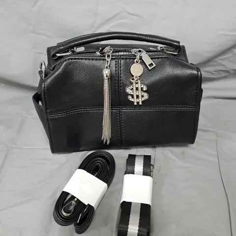 BLACK FAUX-LEATHER HANDBAG WITH DETACHABLE STRAPS
