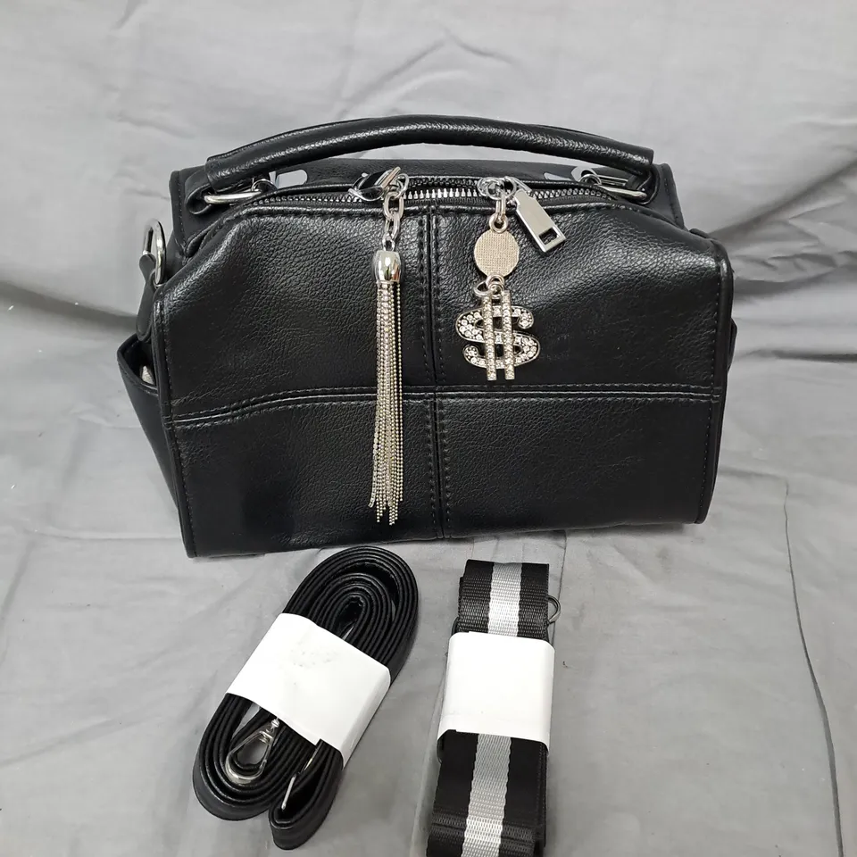 BLACK FAUX-LEATHER HANDBAG WITH DETACHABLE STRAPS