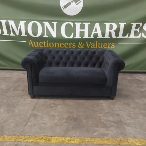 QUALITY DESIGNER CHESTER 3 SEATER VELVET SOFA - NAVY