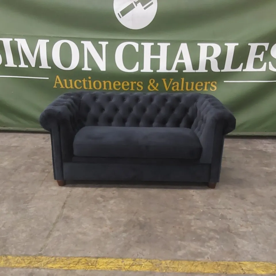 QUALITY DESIGNER CHESTER 3 SEATER VELVET SOFA - NAVY
