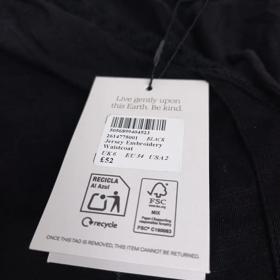 NOBODY'S CHILD JERSEY EMBROIDERY WAISTCOAT – BLACK, UK 6 (EU 34; US 2)