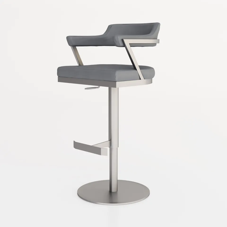 BOXED FIRENZA BARSTOOL - GREY PU LEATHER WITH STAINLESS STEEL BASE