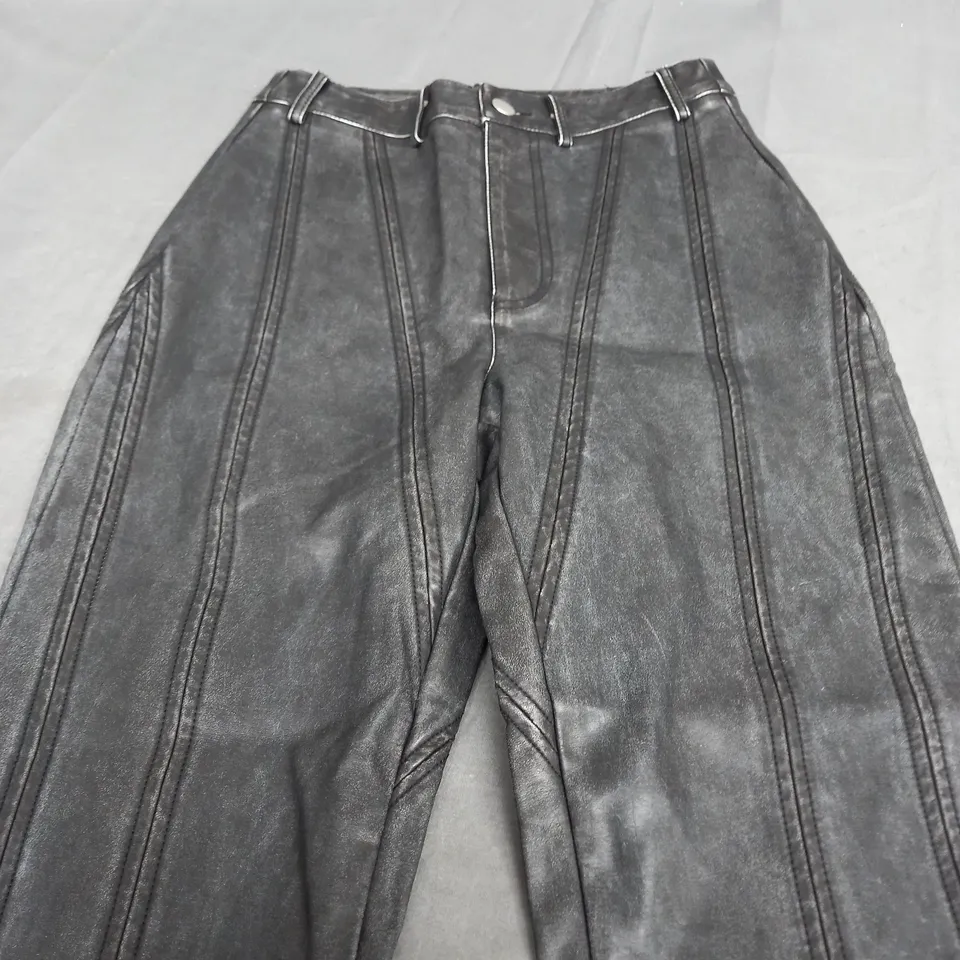 MARS THE PANEL STRAIGHT LEG LEATHER TROUSERS IN WASH BLACK - SIZE 6 