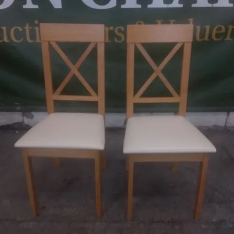 SET OF 2 DESIGNER DINING CHAIRS (IVORY LEATHER SEAT PAD)