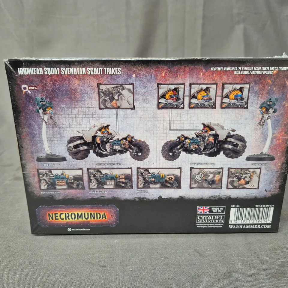 SEALED WARHAMMER - NECROMUNDA - IRONHEAD SQUAT SVENOTAR SCOUT TRIKES - 4X CITADEL MINIATURES