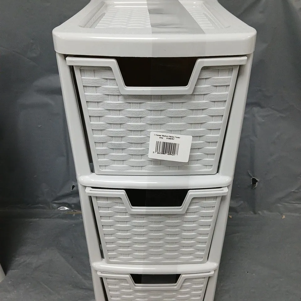 3 DRAWER MEDIUM RATTAN TOWER IN GREY