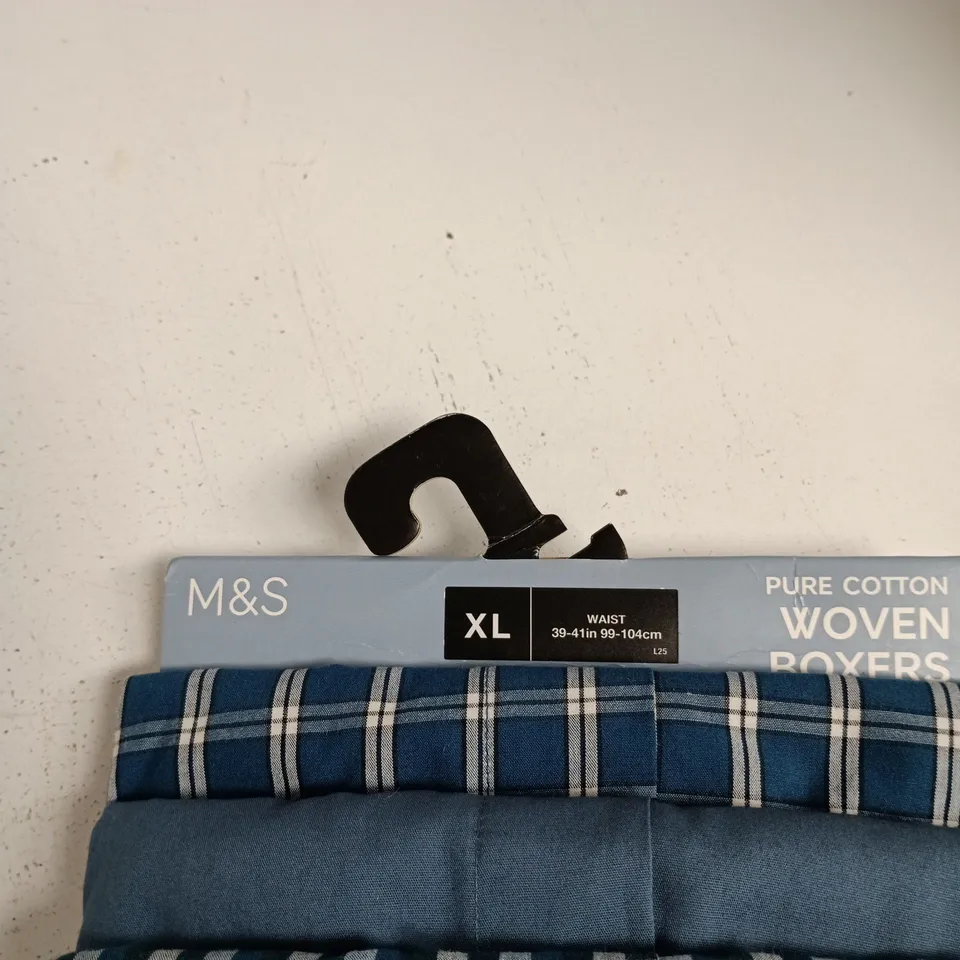 M&S PURE COTTON WOVEN BOXERS, 5 PAIRS, MEN'S, XL WAIST 39-41IN (99-104CM)