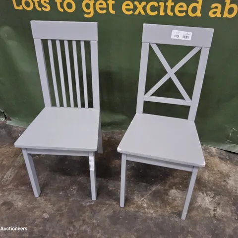 TWO GREY PAINTED DINING CHAIRS