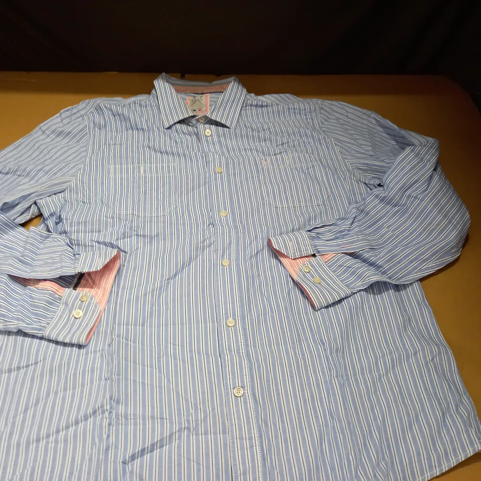 CREW CLOTHING COASTAL FIT STRIPED LONG SLEEVED SHIRT - XXL