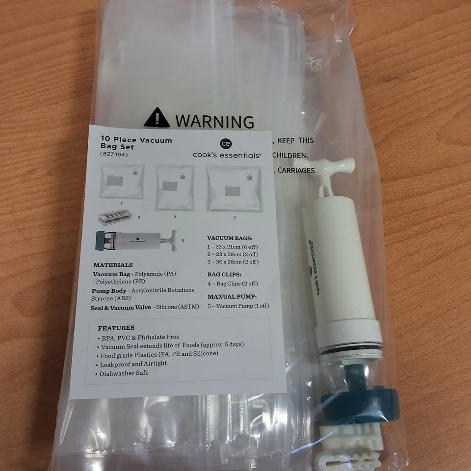 LOT OF 24 10-PIECE BOXES OF COOKS'S ESSENTIALS VACUUM BAG SETS