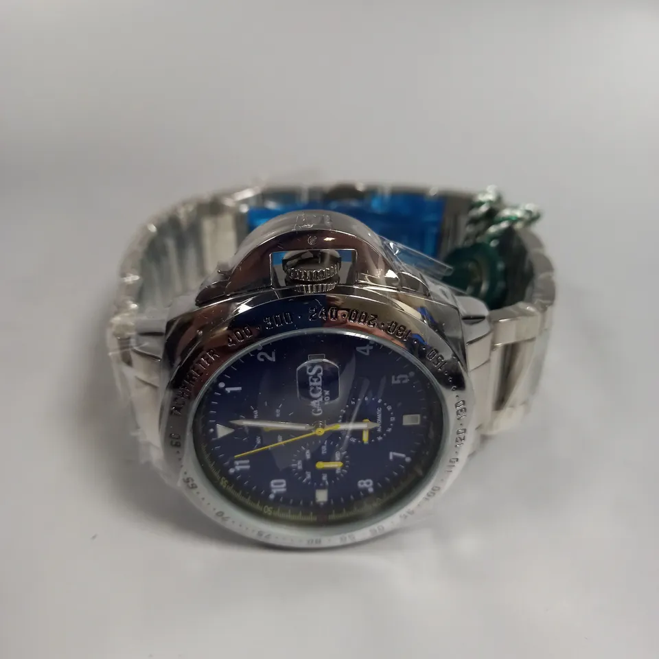 BOXED GAMAGES MOMENTUM STEEL BLUE DIAL WATCH 