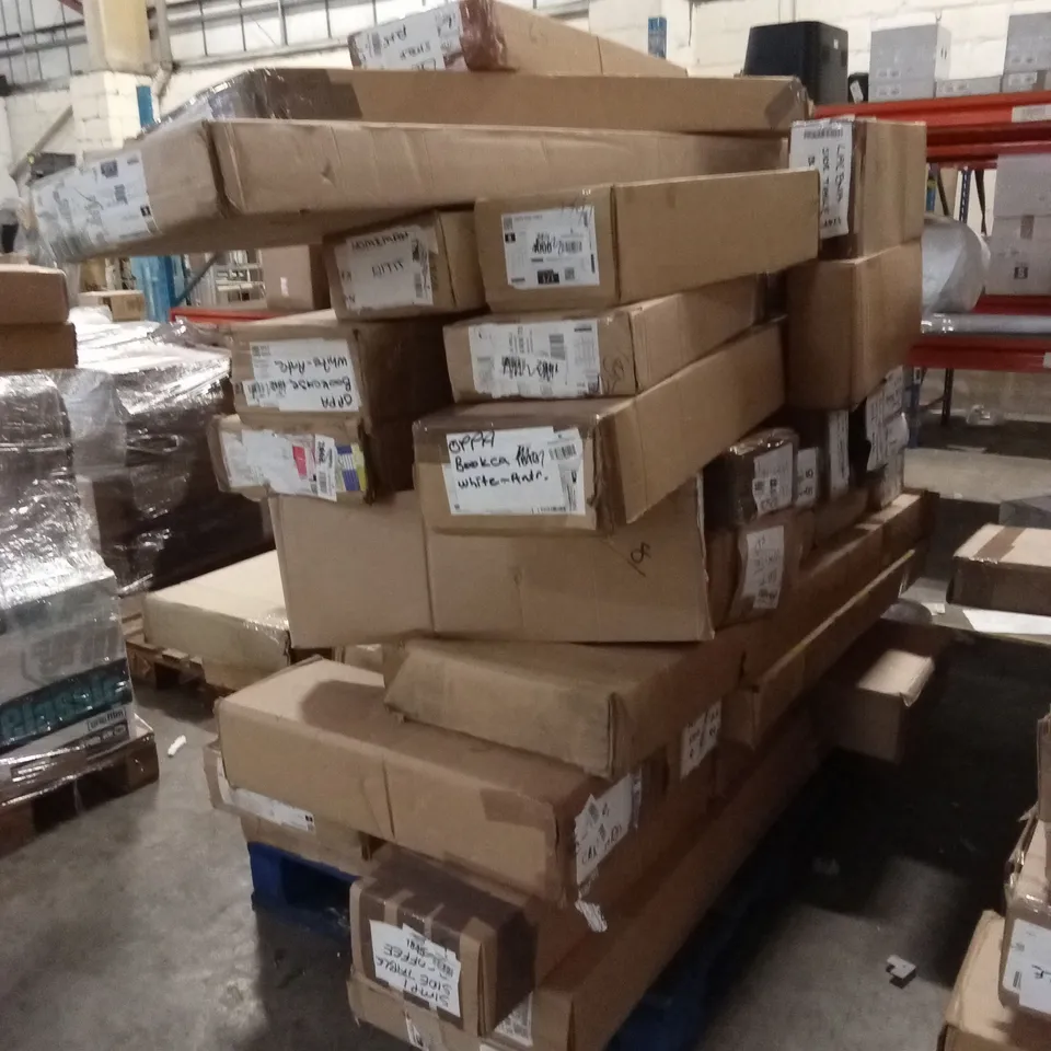 PALLET OF ASSORTED INCOMPLETE FURNITURE PARTS AND PIECES 