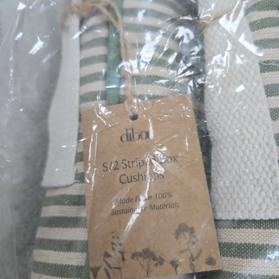DIBOR SET OF 2 STRIPED BOX CUSHIONS, GREEN & CREAM