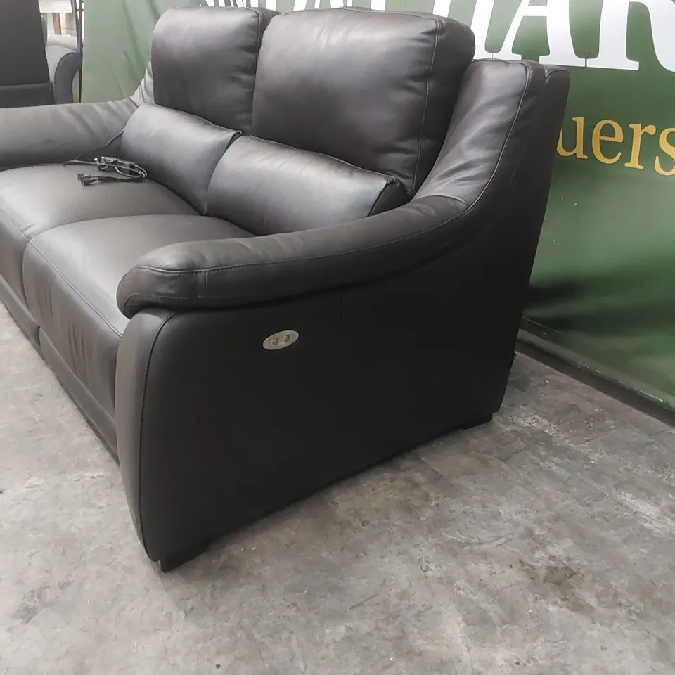 QUALITY DESIGNER ITALIAN MADE DEGANO 3-SEATER ELECTRIC RECLINING DARK BROWN LEATHER SOFA