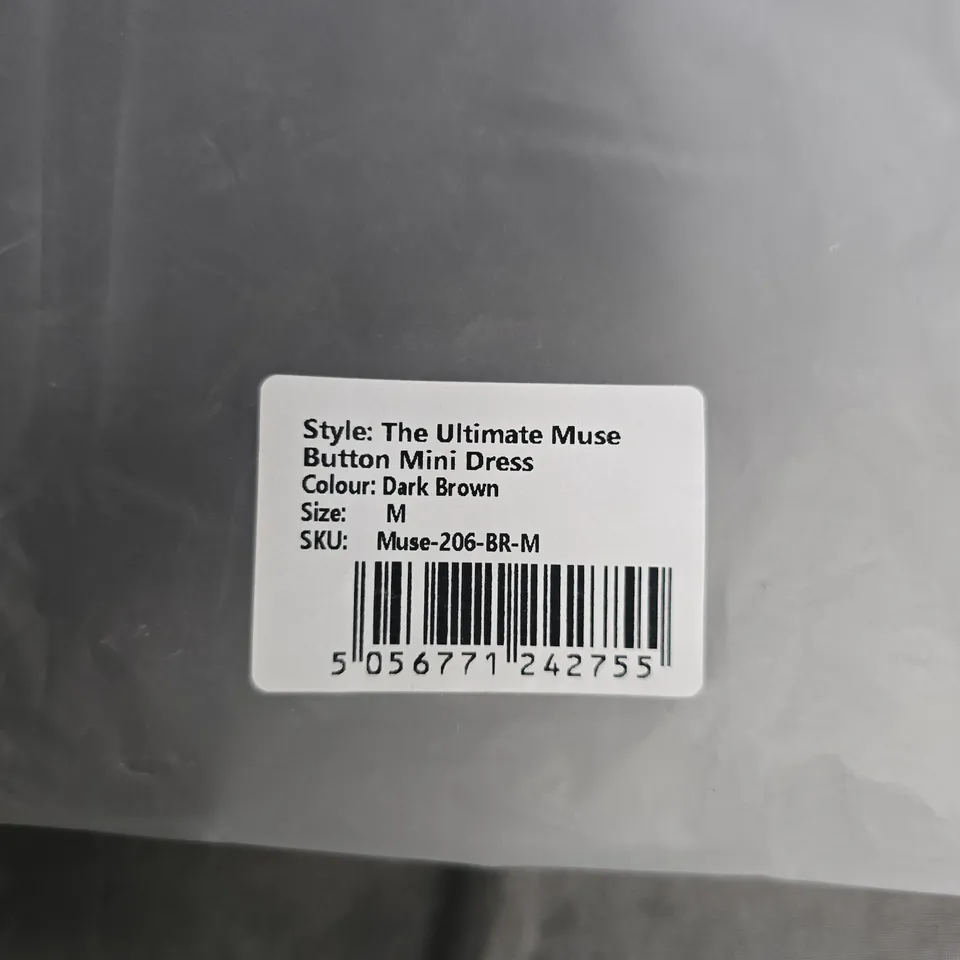 BAGGED ODDMUSE LONDON THE ULTIMATE MUSE BUTTON MINI DRESS – DARK BROWN, UK M (ORIGINAL: M)