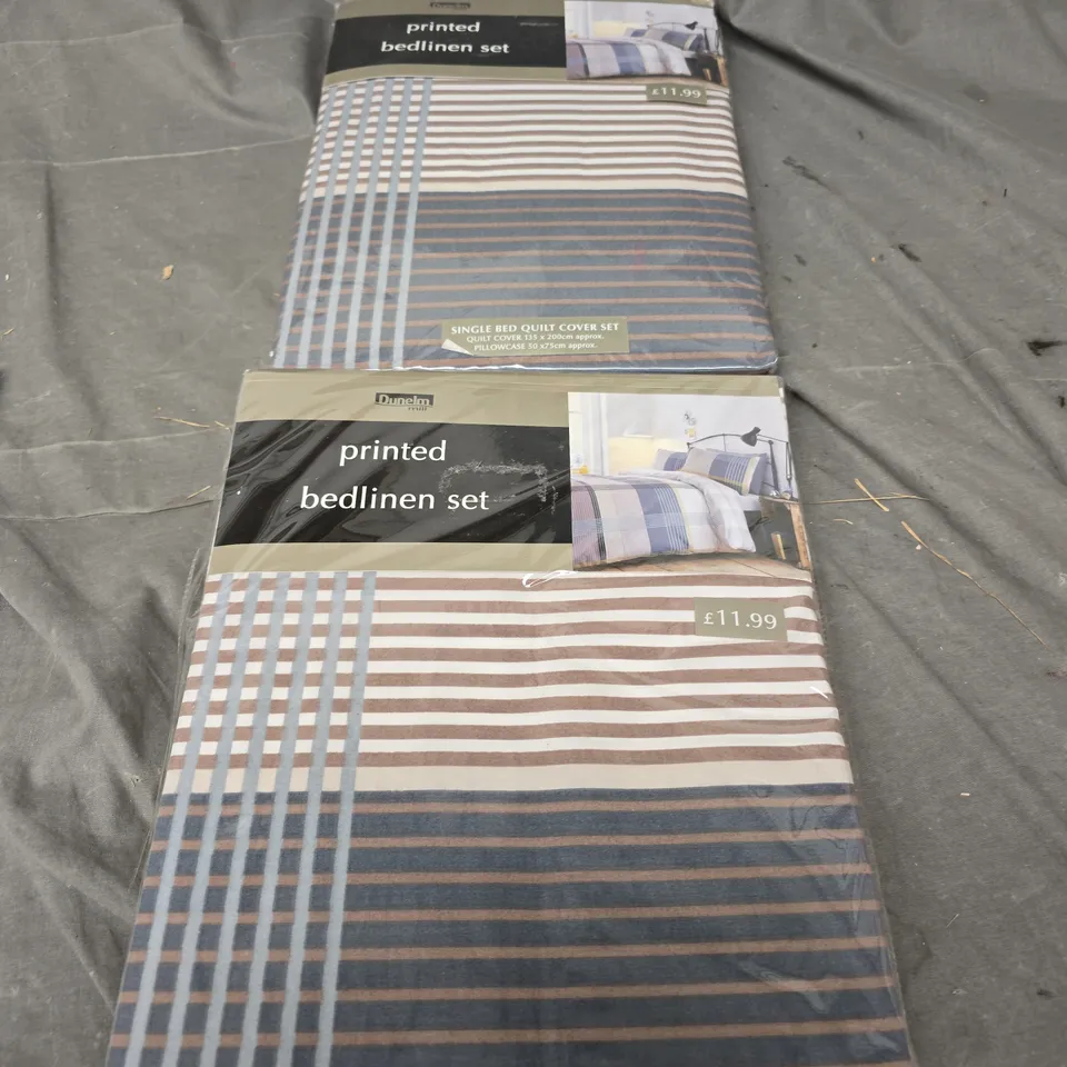 2 X DUNELM PRINTED BEDLINEN SETS - SINGLE 