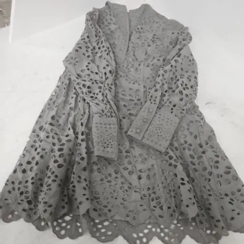 H&M WOMEN’S EYELET DRESS – GREY, UK S (EU S)