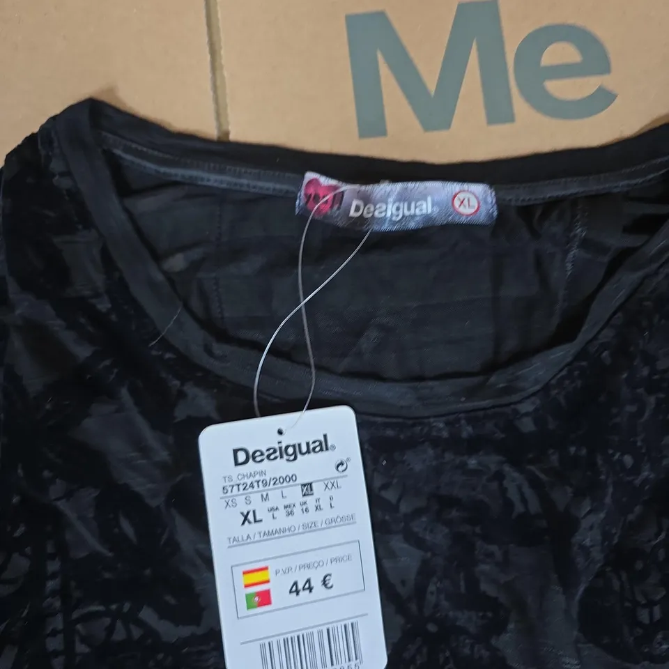 DESIGUAL WOMEN'S BLACK VELVET FLORAL PRINT LONG-SLEEVE TOP – XL