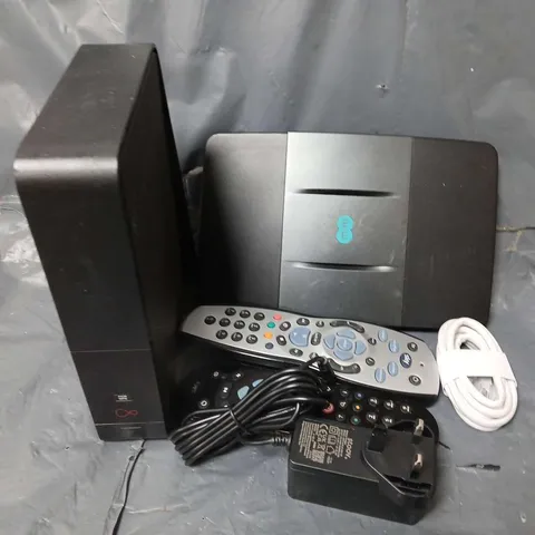 APPROXIMATELY 10 ASSORTED HOUSEHOLD ITEMS TO INCLUDE SKY BOX, HDMI CABLE, TV REMOTES,ETC