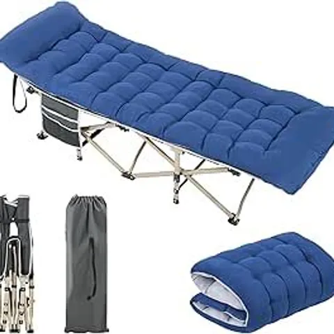 BOXED YAHEETECH FOLDING CAMPING COT - GREY COT, BLUE PAD