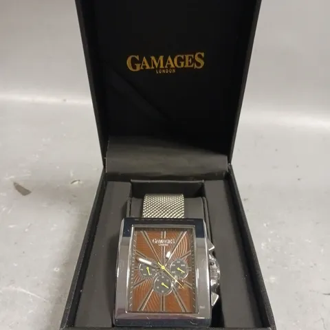 GAMAGES EXCLUSIVE BROWN DIAL STAINLESS STEEL CASE WATCH 