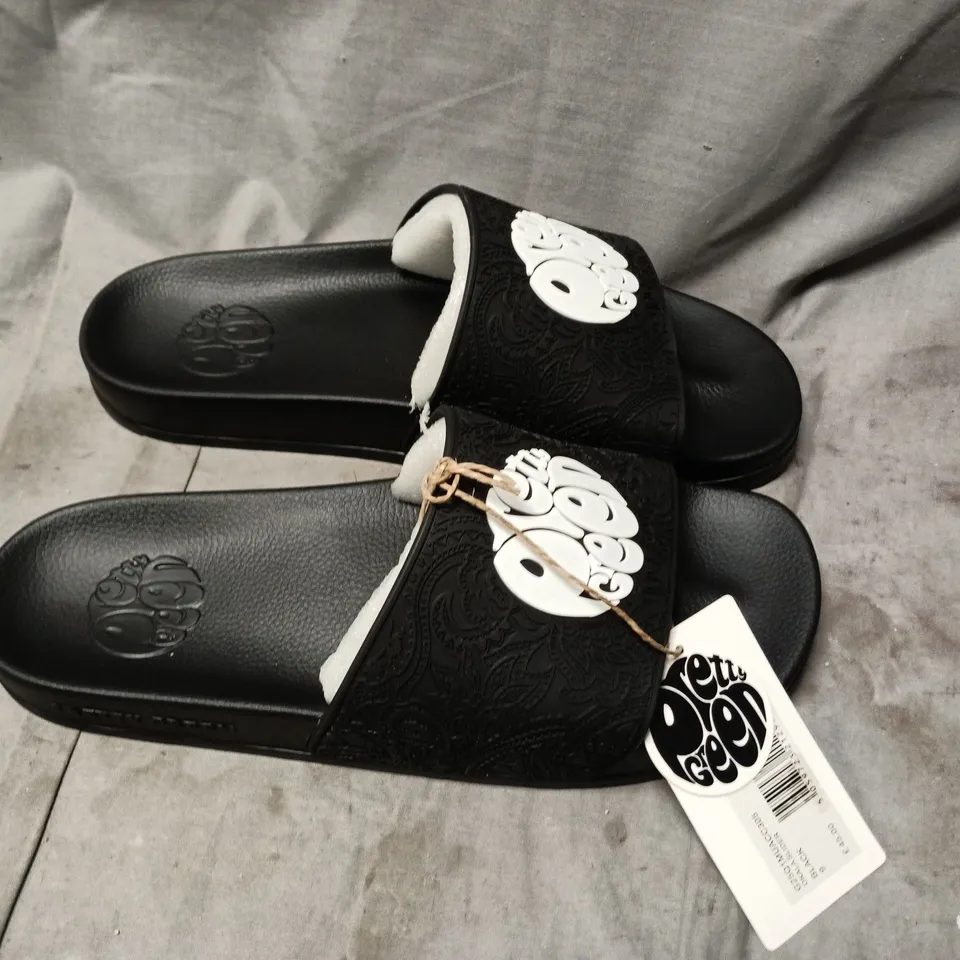 PRETTY GREEN OKALA SLIDER SANDALS – BLACK, UK 9