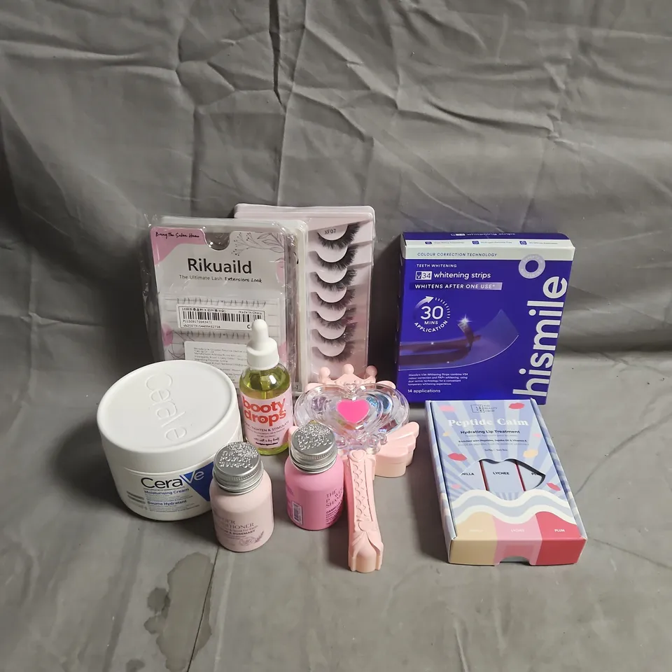 APPROXIMATEY 20 ASSORTED HEALTH AND BEAUTY PRODUCTS TO INCLUDE - HISMILE TEETH WHITENING STRIPS - THE BEUTY CROP PEPTIDE CALM LIP TRIO - CERAVE MOISTURISING CREAM - ETC