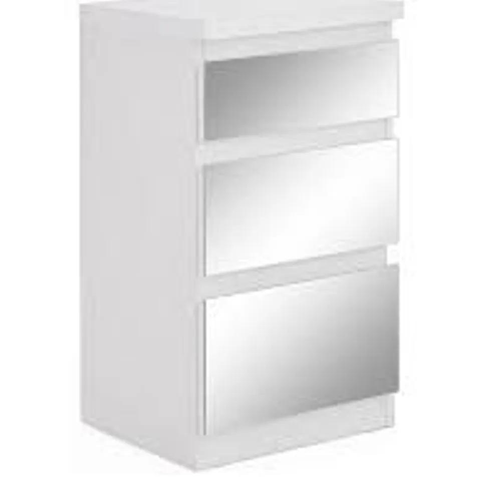 BOXED NEW PRAGUE WHITE 3 DRAWER BEDSIDE CABINET (COLLECTION ONLY) RRP £69