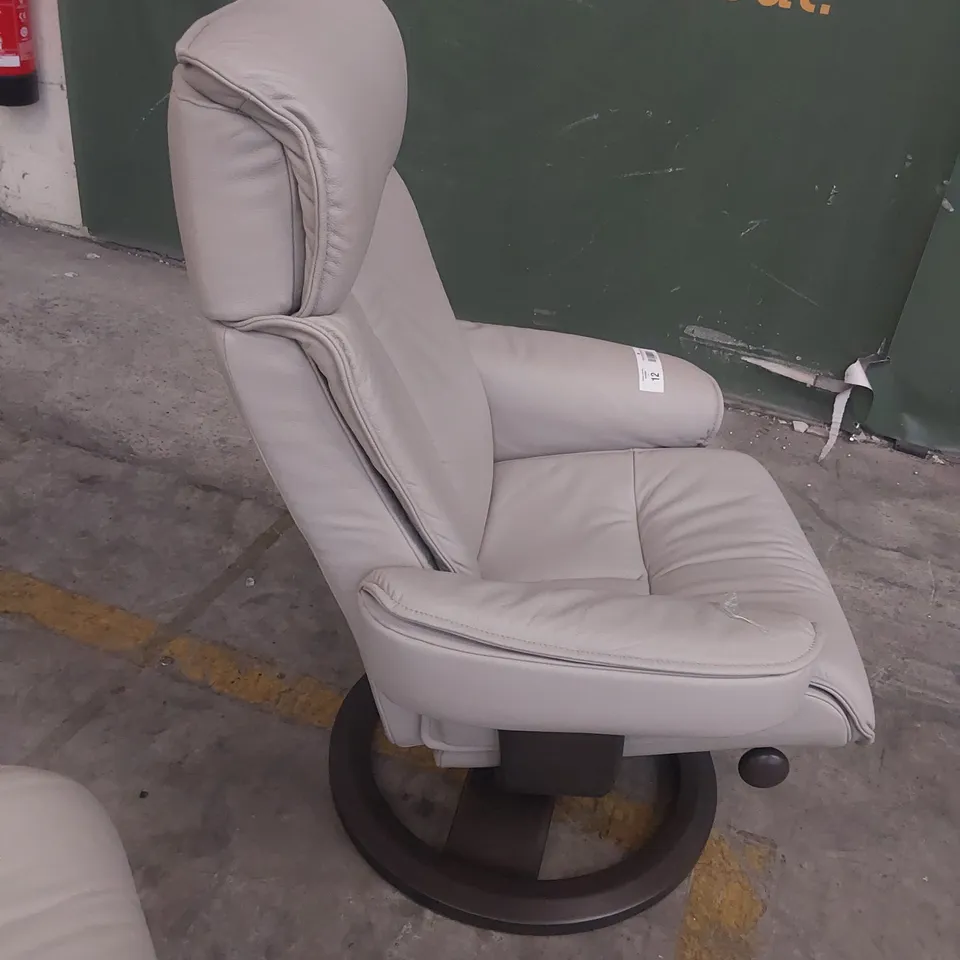 QUALITY BRITISH DESIGNER G PLAN BERGEN SWIVEL CHAIR & FOOTSTOOL CAMBRIDGE CLOUD LEATHER 