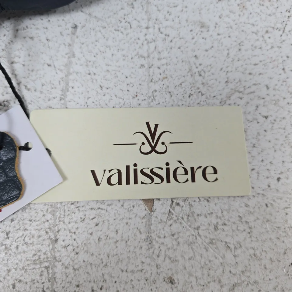 VALISSIÈRE CROCODILE-EFFECT LEATHER CROSSBODY BAG – NAVY