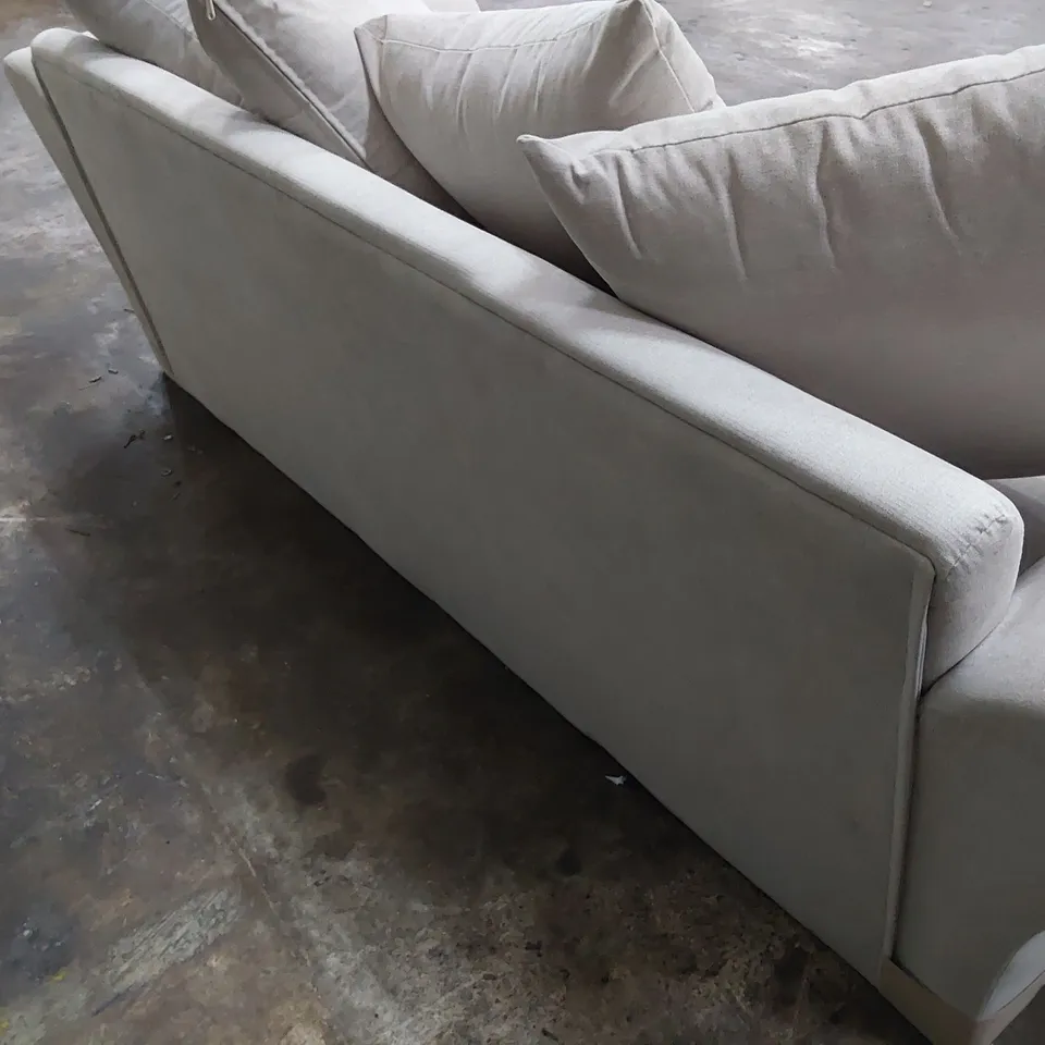 DESIGNER DURY THREE SEATER SOFA WITH SCATTER CUSHIONS LIGHT GREY FABRIC 