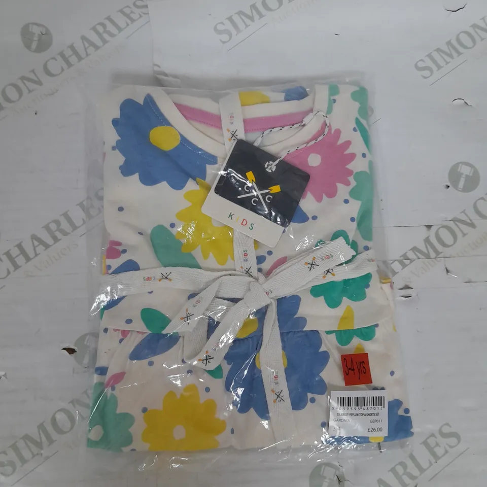CREW CLOTHING COMPANY JERSEY PEPLUM TOP AND SHORTS SET IN MULTI FLORAL SIZE 3-4YRS
