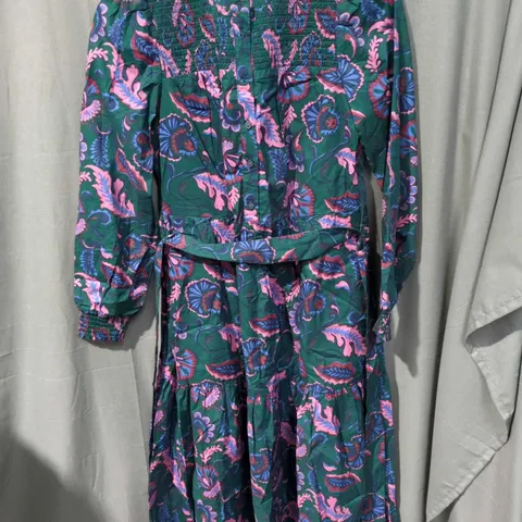 BODEN WOMEN'S FLORAL PRINT DRESS – GREEN WITH PINK & PURPLE, UK 10R