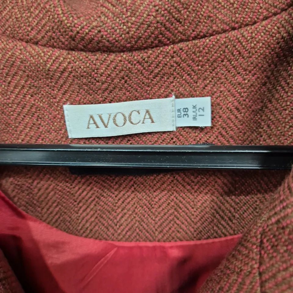 AVOCA WOOL ZIP-FRONT CHECK JACKET – RED/BROWN PLAID – UK 12