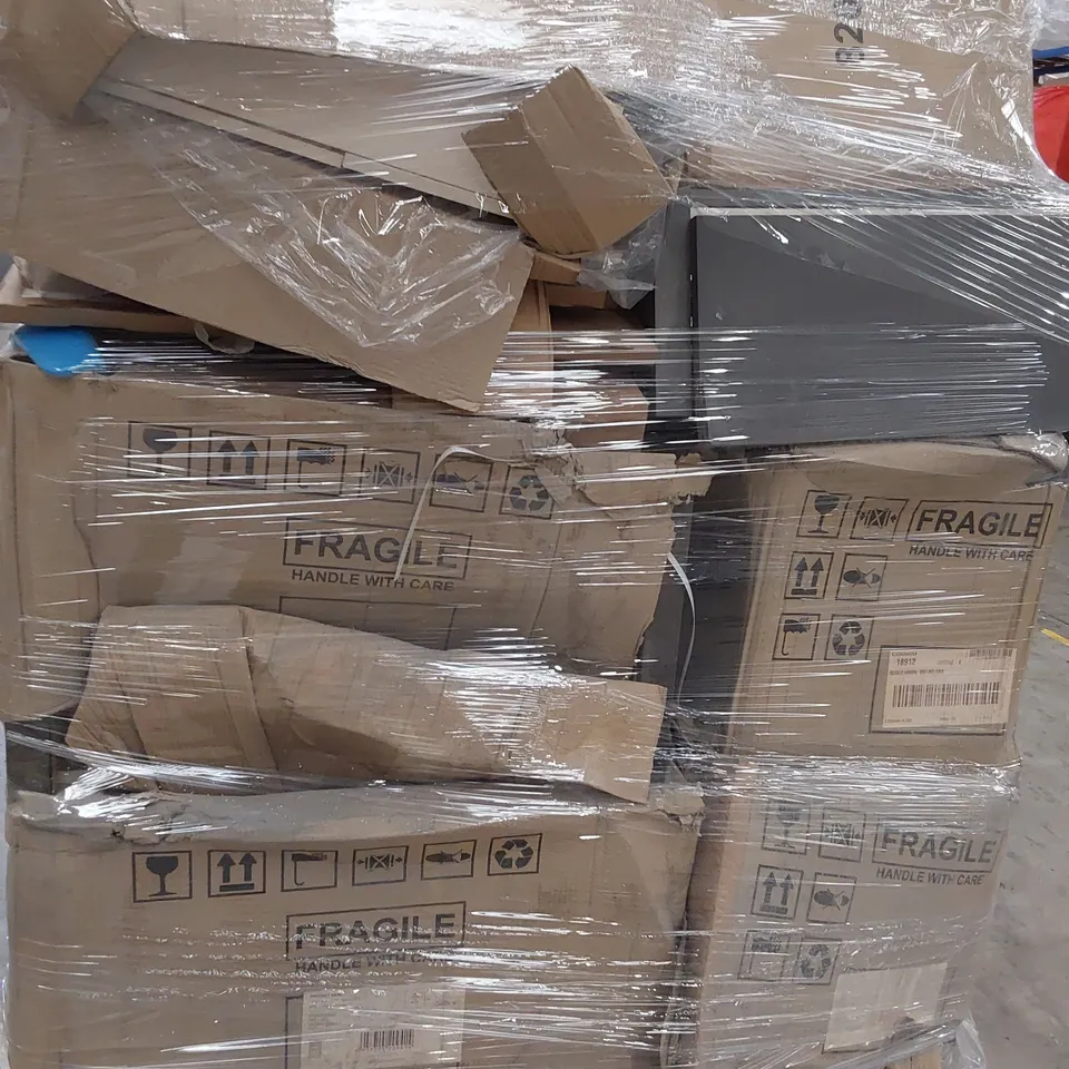 PALLET OF ASSORTED BOXED BATHROOM FURNITURE ITEMS, INCLUDING, MIRRORED CABINETS, 800 WALL HUNG UNITS, 