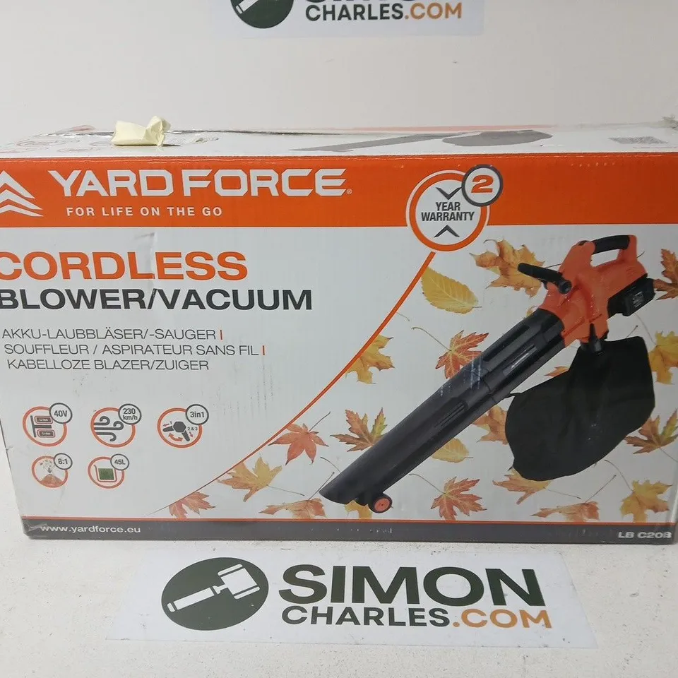 YARD FORCE CORDLESS BLOWER/VACUUM – BOXED