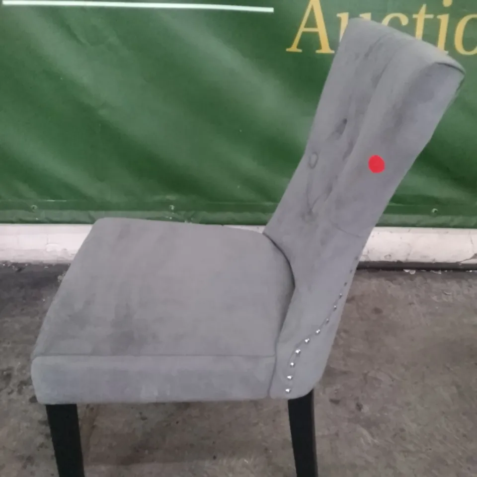 KENSINGTON GREY VELVET BUTTON BACK DINING CHAIR WITH BLACK LEGS