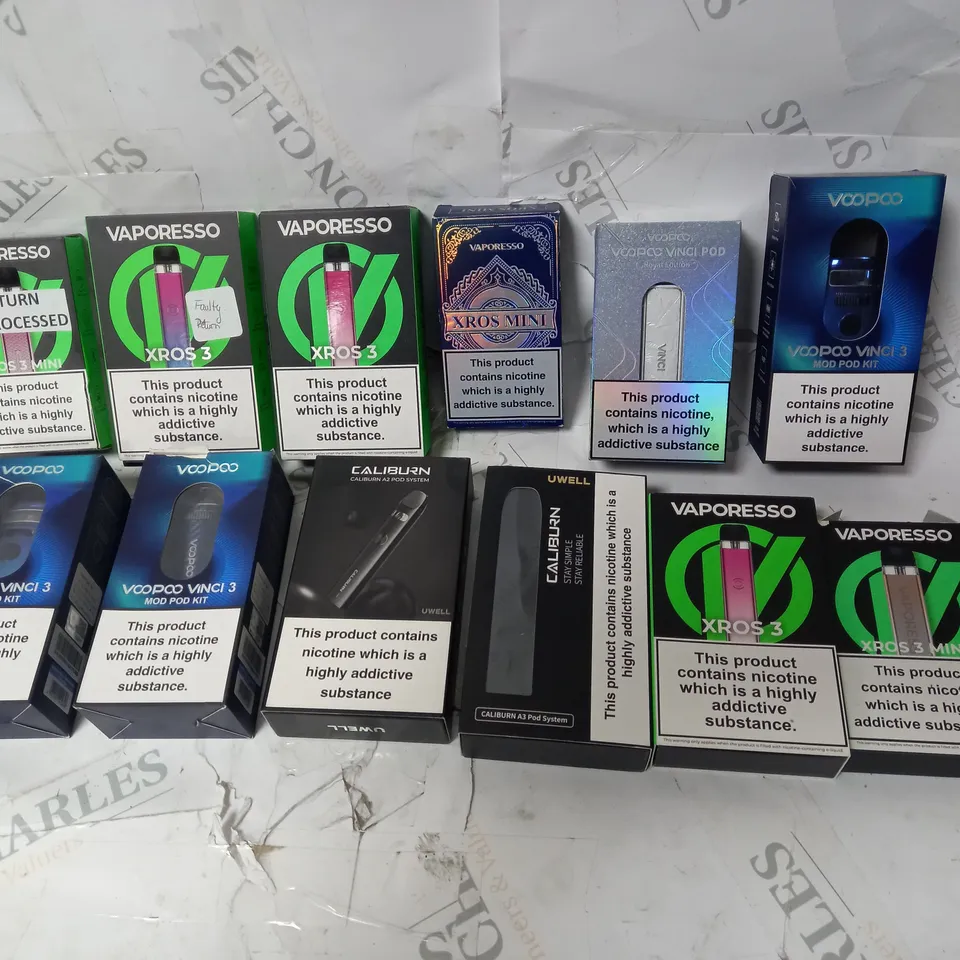 APPROXIMATELY 12 ASSORTED VAPES INCLUDING VOPRESSO, VOOPOO, UWELL