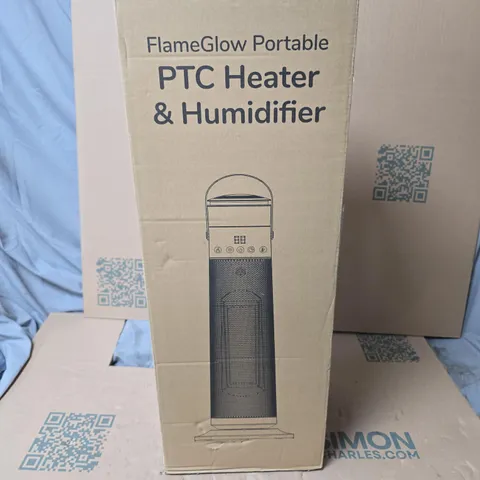 BLISS & BEYOND FLAMEGLOW PORTABLE PTC HEATER & HUMIDIFIER – BOXED